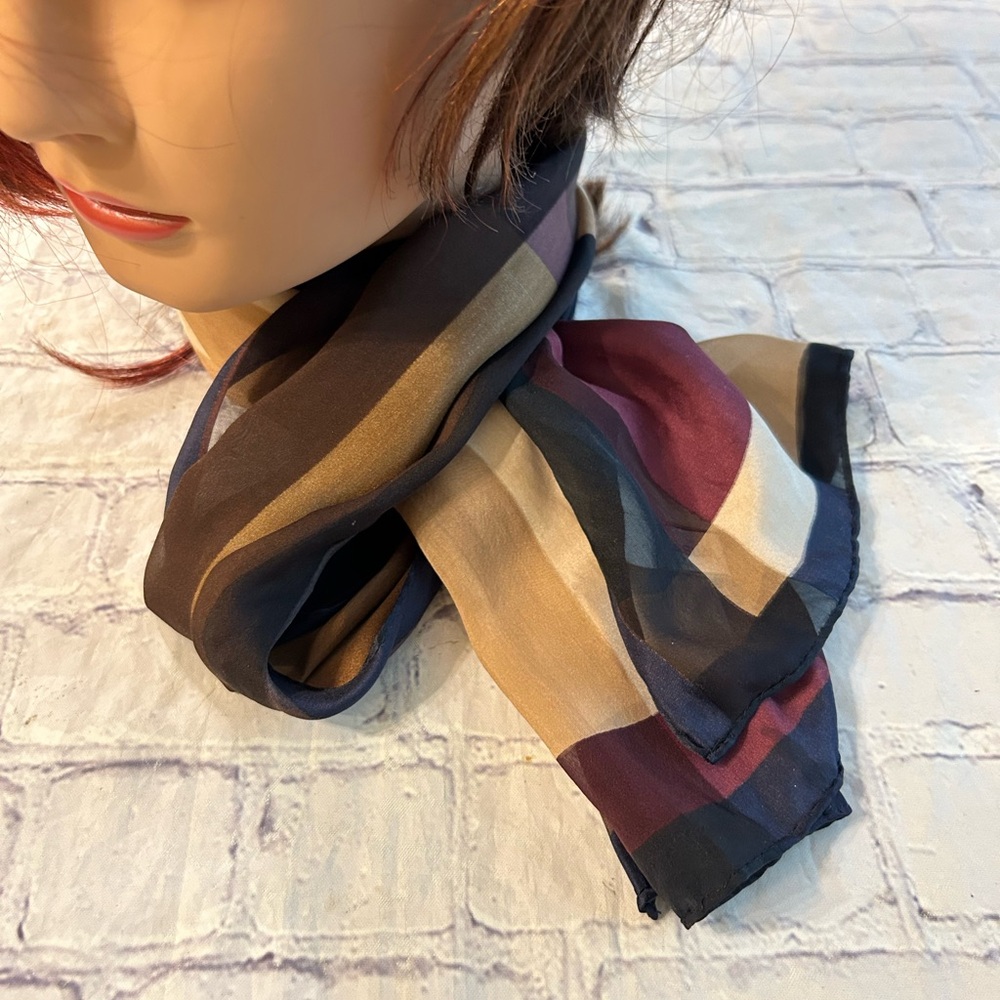 VINTAGE CASUAL CORNER MULTI COLORED 100% SILK COLOR BLOCK OBLONG SCARF
